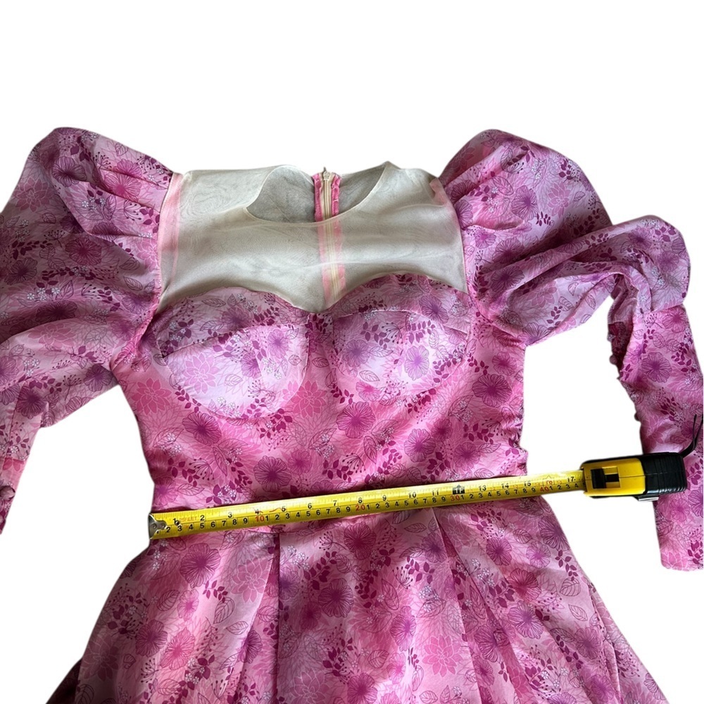 Dreamy Pink Floral Puff-Sleeve Midi Dress | Decorative Buttons | Size Small - Picture 12 of 16